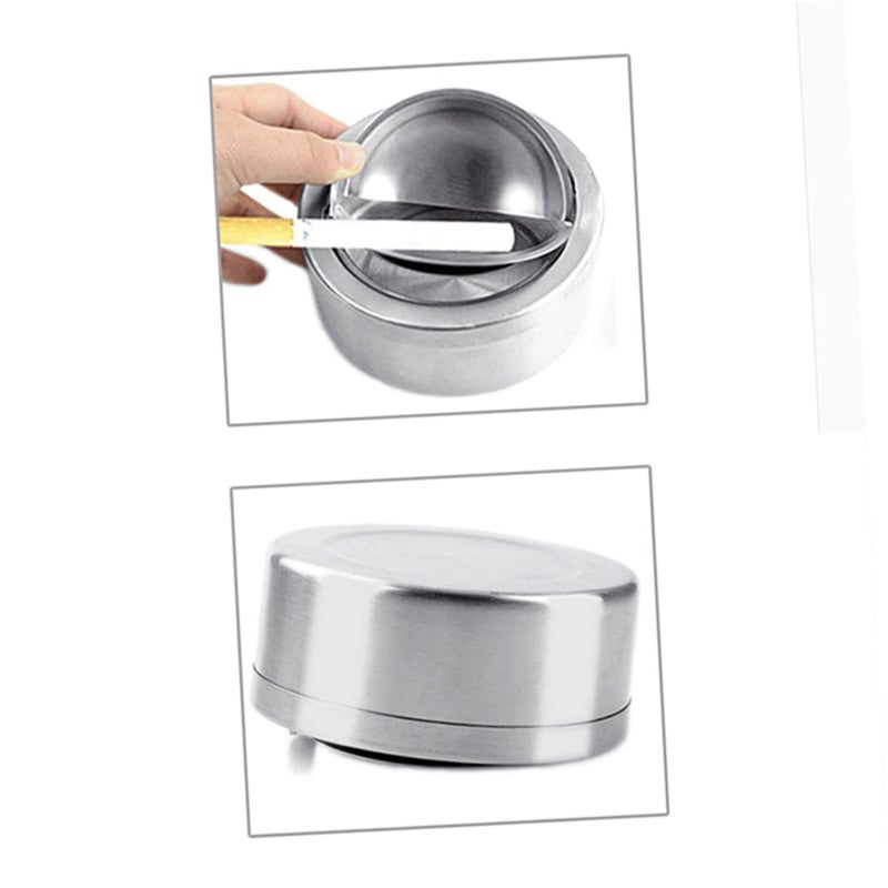 Stainless Steel Windproof Ashtray With Lid For Home Bar Cafe Silver Color - Image 4
