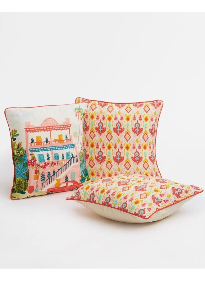 Chumbak Countryside Ikkat Cushion Set of 3 -16”