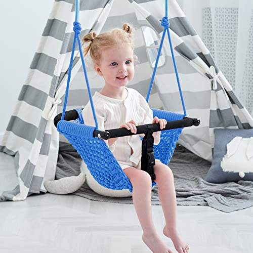 ROPECUBE Toddler Swing 2in1Baby Swing Adjustable Rope Swing Seat for Kids Indoor Outdoor Durable Backyard Swing Set for Infants Toddlers Blue - Image 5