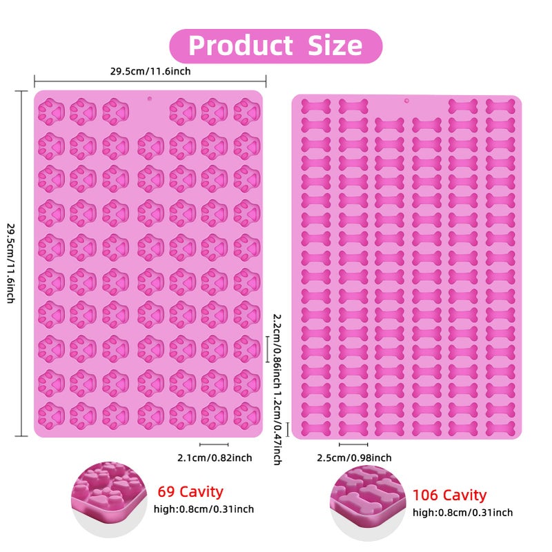 Ecerangus 2 PCS Mini Silicone Molds, 106 Cavity Dog Bone + 69 Cavity Paw Mold for Baking Biscuits, Cookies, Candy, Chocolate, Jelly Pet Dog Treats - Image 2