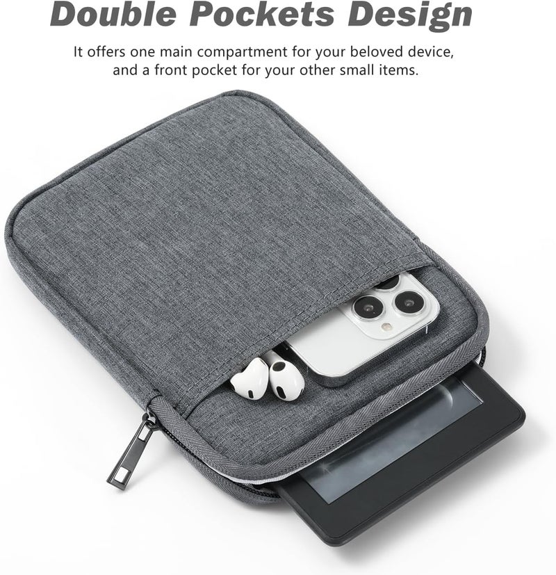 Dadanism 6-7 Inch Padded Sleeve for 7" Kindle Colorsoft Signature Edition and All-New Kindle Paperwhite, Protective Sleeve Pouch Bag Carrying Case for 6" Kindle/Kindle Oasis/Kobo E-Reader, Space Gray - Image 4