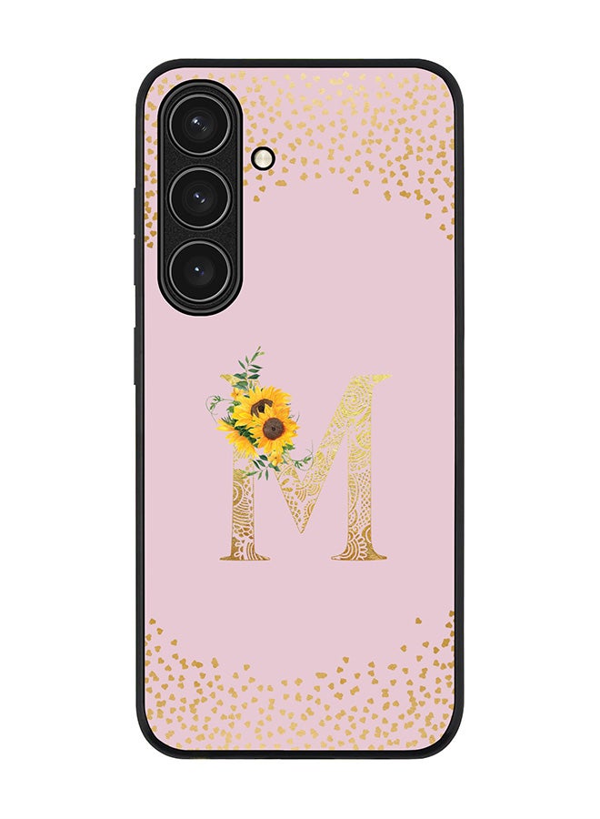Stylizedd Rugged Black edge case for Samsung Galaxy S24 FE, Slim fit Case Flexible Cover - Custom Monogram Initial Letter Floral Pattern Alphabet - M (Pink ) - Image 1