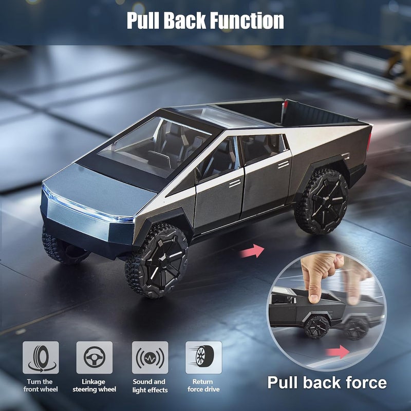 stochastic box Pickup Truck Toy 1/24 Diecast Cars with Lights and Sounds Cybertruck Metal Toy Cars for Kids Adults Boys Black - Image 3
