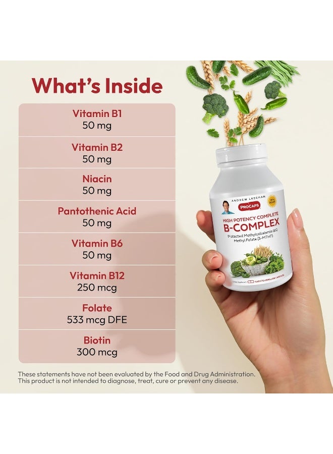 ANDREW LESSMAN High Potency B-Complex 60 Capsules - with High Levels of Folate Complex and Biotin, Promotes Cellular Growth, Energy, Immune Function, Detoxification, Fat Metabolism and More - Image 3