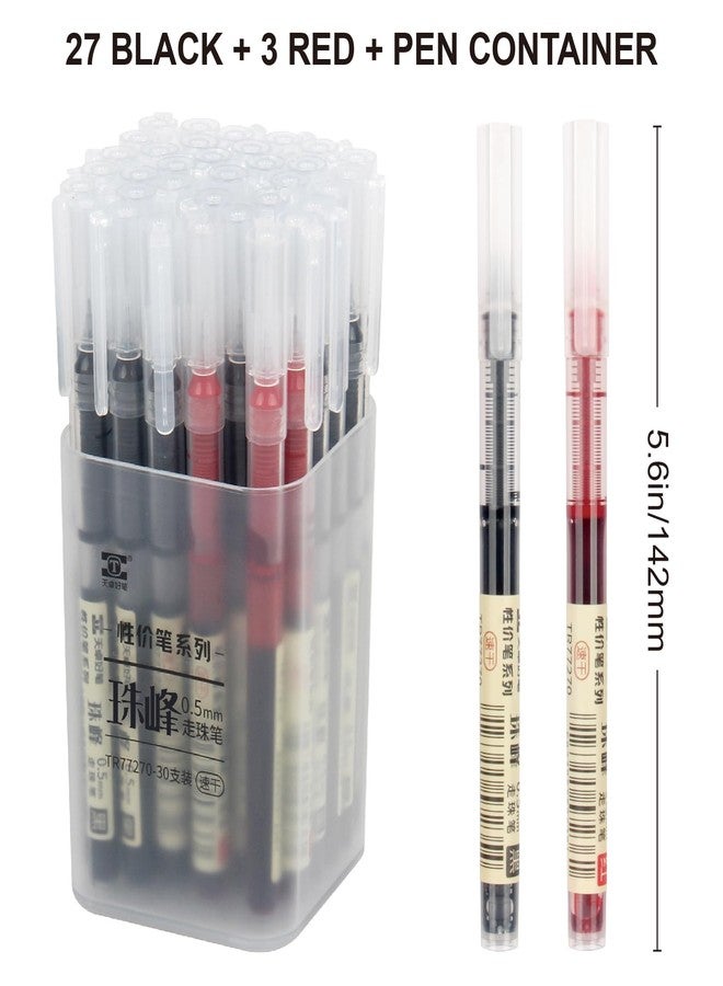 Techjob 30 PCS Rolling Ball Pens 0.5 mm, Fine Point Liquid Rollerball Pens 27 Black & 3 Red, Quick Drying Pens, Liquid Ink Smooth Writing Pens for Office,Home - Image 2