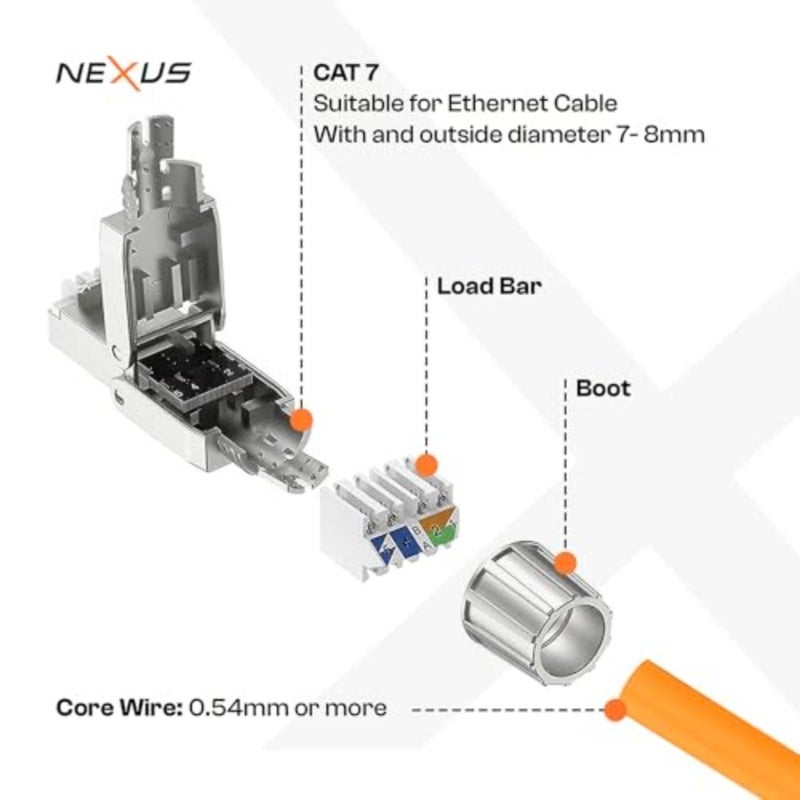 NEXUS CAT7 CAT6A SFTP موصل RJ45 خالٍ من الأدوات 4 حزم معدنية كاملة محمية إيثرنت قابس قابل لإعادة الاستخدام لـ 22AWG - 26 AWG SFTP UTP كابل 10 جيجابت في الثانية شبكة عالية السرعة مقبس ذكر 4، حزمة - Image 5