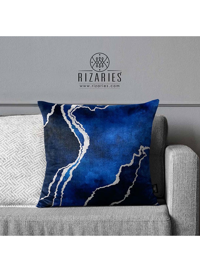 RIZARIES وسادة رمي زرقاء وفضية بتصميم تجريدي سوبر سوفت - Image 3