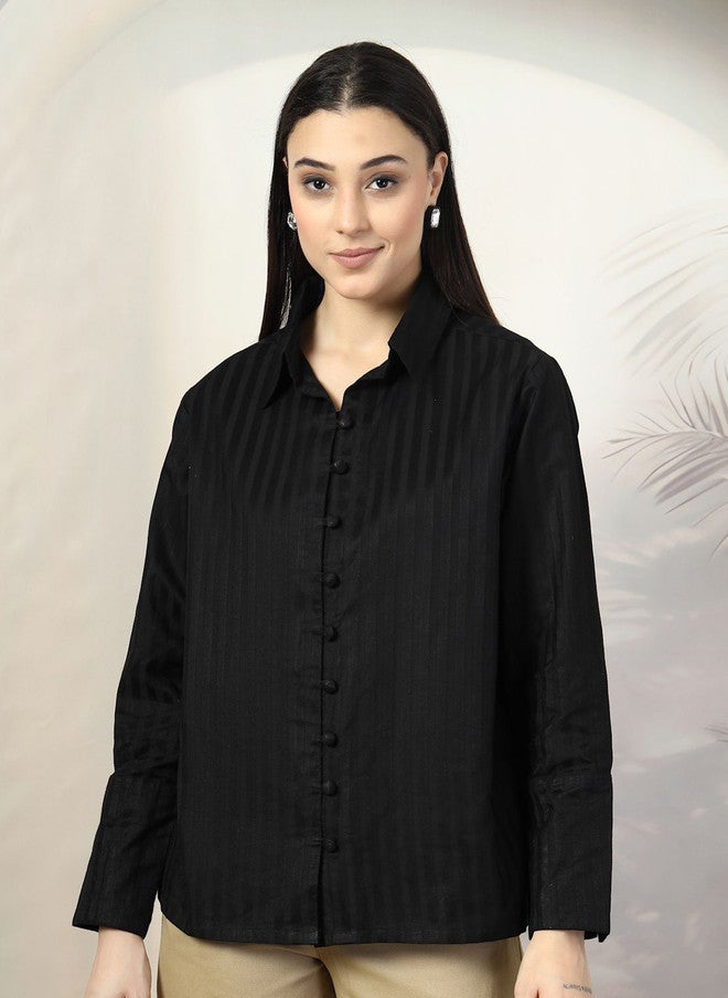 PlusS Casual Black Vertical Stripes Shirt for Women - Image 1