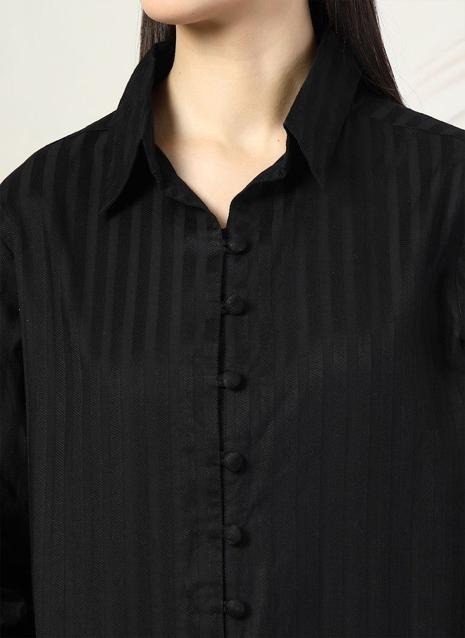 PlusS Casual Black Vertical Stripes Shirt for Women - Image 2