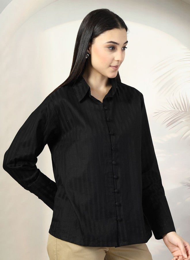 PlusS Casual Black Vertical Stripes Shirt for Women - Image 3