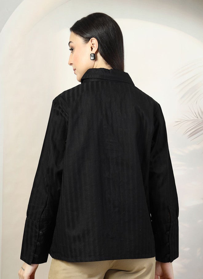PlusS Casual Black Vertical Stripes Shirt for Women - Image 5