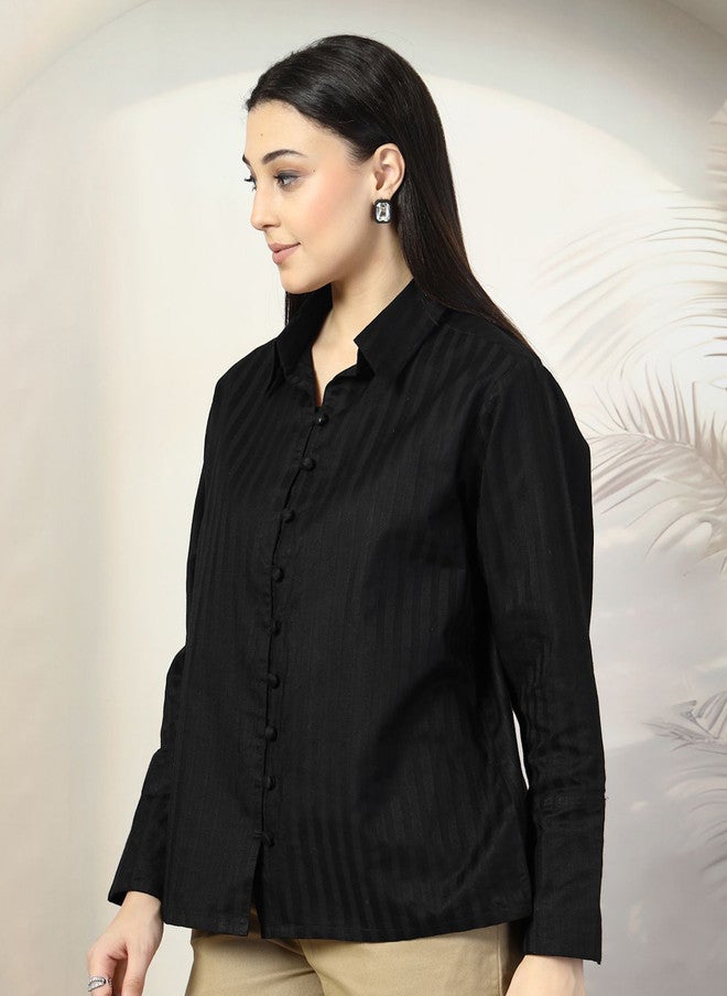 PlusS Casual Black Vertical Stripes Shirt for Women - Image 4