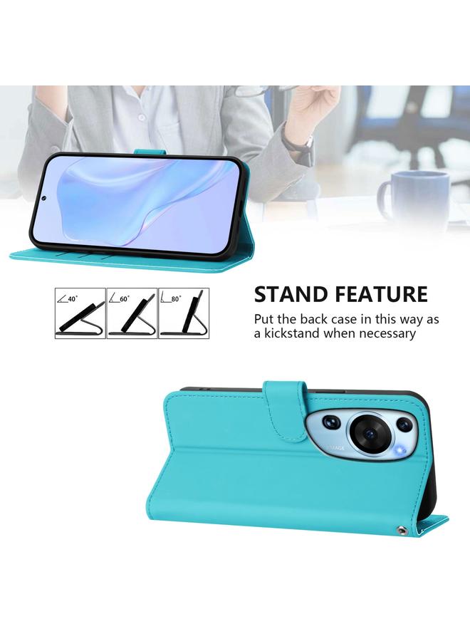 زبون جراب لهاتف Huawei P60 مصنوع من الجلد بلون سادة مع حبل تعليق - Image 3