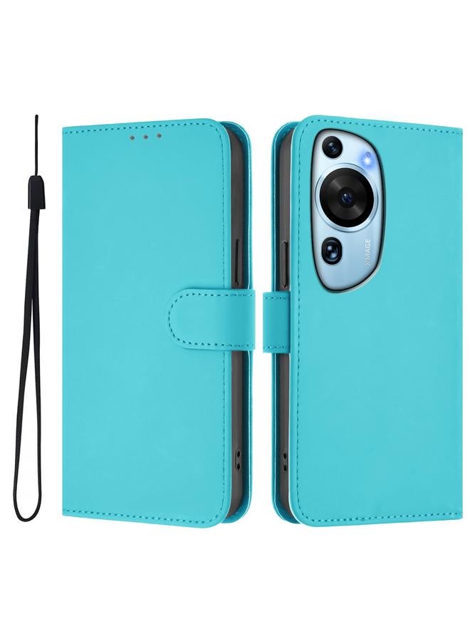 زبون جراب لهاتف Huawei P60 مصنوع من الجلد بلون سادة مع حبل تعليق - Image 2