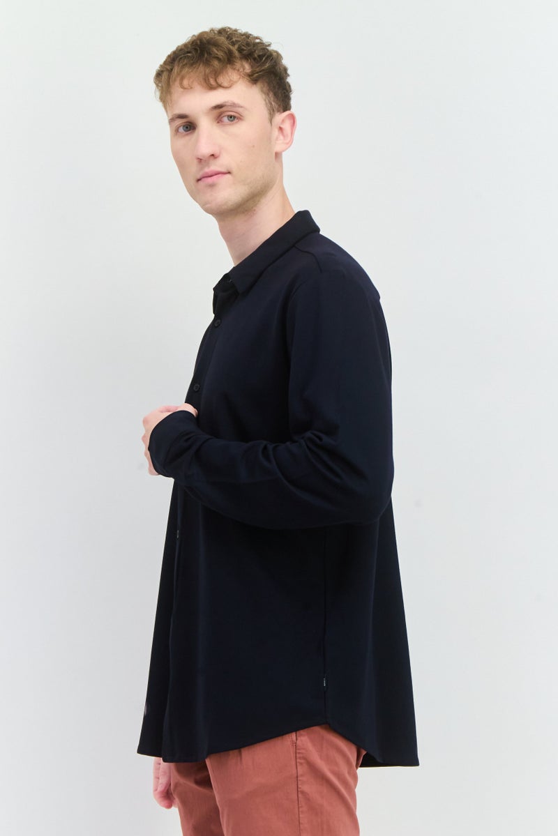 Threadbare Men Regular Fit Plain Long Sleeves Casual Shirt, Navy Blue - Image 2