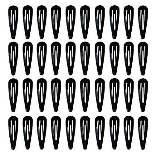 40 Pack Black 2 Inch Barrettes Women Metal Snap Hair Clips Accessories