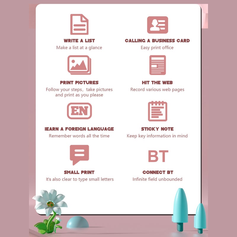 Mini Thermal Printer Multifunction Portable Sticker Maker Instant Photo Inkless Printing Support BT Connection for Smartphone with 1 Paper Roll 57mm + 5 Self-Adhesive Paper Rolls Compatible with iOS - Image 4