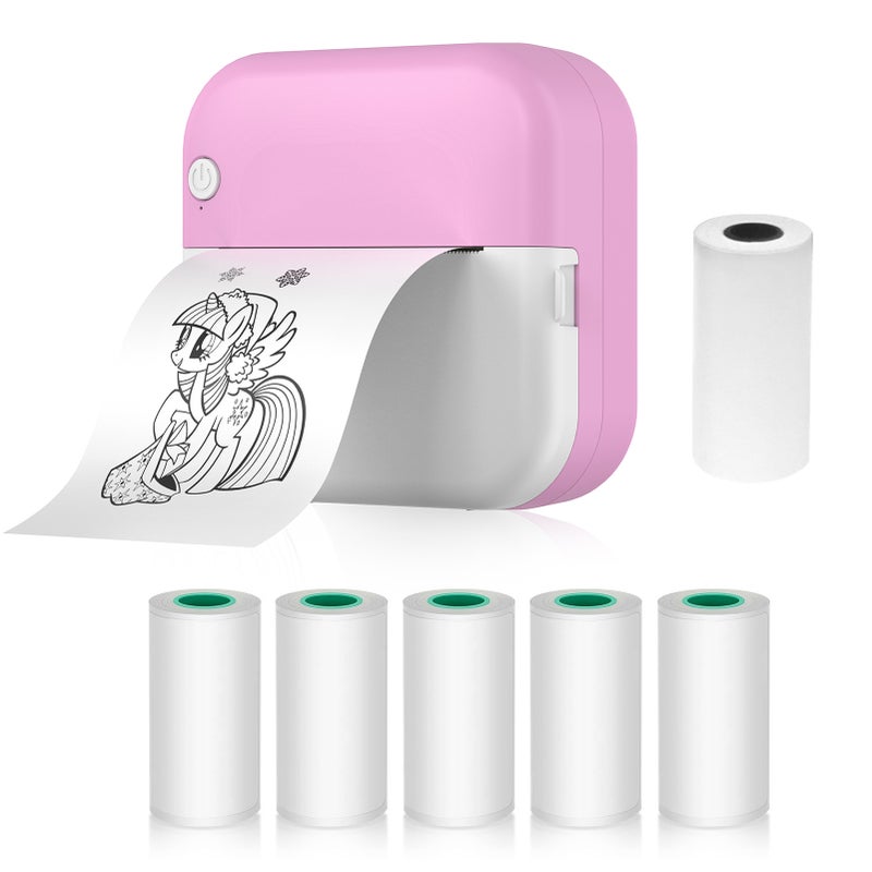 Mini Thermal Printer Multifunction Portable Sticker Maker Instant Photo Inkless Printing Support BT Connection for Smartphone with 1 Paper Roll 57mm + 5 Self-Adhesive Paper Rolls Compatible with iOS - Image 1