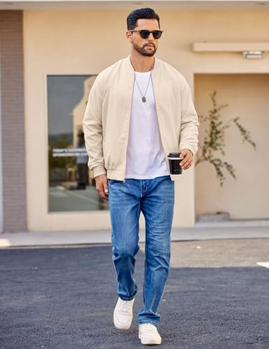 COOFANDY Light Bomber Jacket for Men Fashion Flight Jacket Casual Varisty Jacket Beige, XX-Large - Image 4
