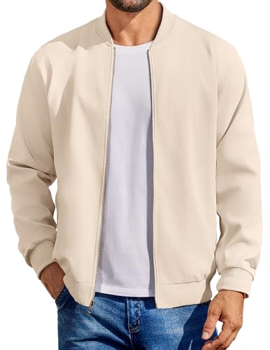 COOFANDY Light Bomber Jacket for Men Fashion Flight Jacket Casual Varisty Jacket Beige, XX-Large - Image 1