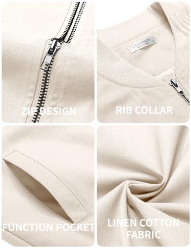 COOFANDY Light Bomber Jacket for Men Fashion Flight Jacket Casual Varisty Jacket Beige, XX-Large - Image 5