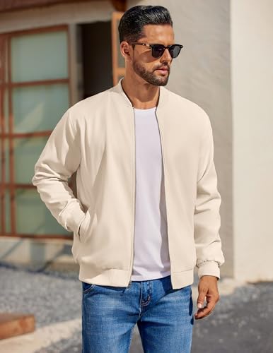 COOFANDY Light Bomber Jacket for Men Fashion Flight Jacket Casual Varisty Jacket Beige, XX-Large - Image 3