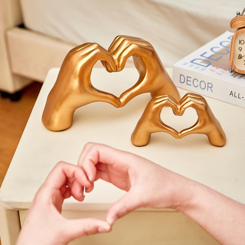 OTARTU Gold Gesture Heart Hands Statue Heart Sculpture Decoration  Modern Heart Shaped Love Finger Home Decor  Abstract Art Sculpture Home Wedding Decoration Shelf Decor.(Gold) - Image 3