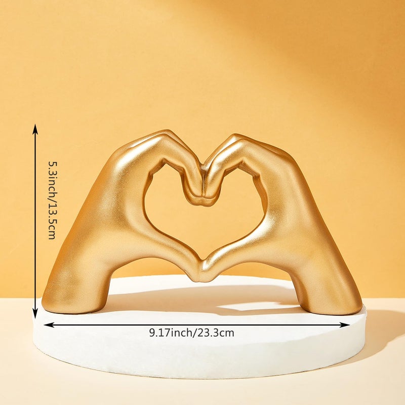 OTARTU Gold Gesture Heart Hands Statue Heart Sculpture Decoration  Modern Heart Shaped Love Finger Home Decor  Abstract Art Sculpture Home Wedding Decoration Shelf Decor.(Gold) - Image 2