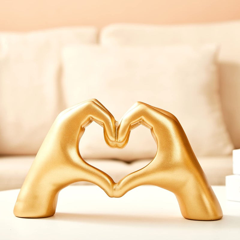 OTARTU Gold Gesture Heart Hands Statue Heart Sculpture Decoration  Modern Heart Shaped Love Finger Home Decor  Abstract Art Sculpture Home Wedding Decoration Shelf Decor.(Gold) - Image 4