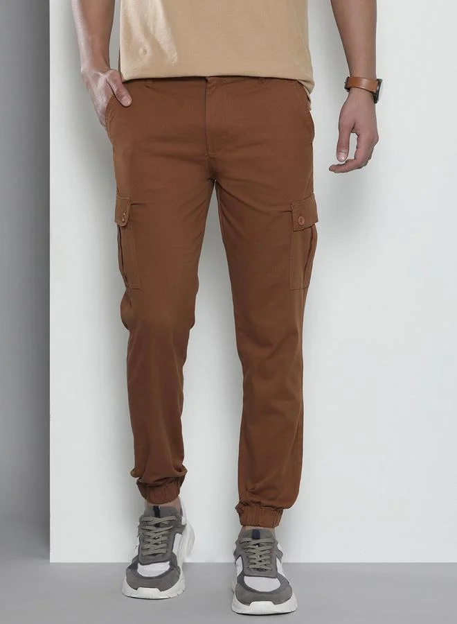 The Indian Garage Co The Indian Garage Co Men Rust Solid Slim Fit Cargo Pants