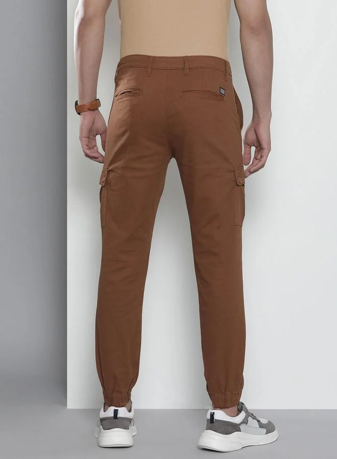 The Indian Garage Co  Men Rust Solid Slim Fit Cargo Pants for Men | Best Price UAE