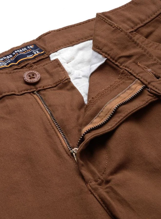 The Indian Garage Co  Men Rust Solid Slim Fit Cargo Pants for Men | Best Price UAE