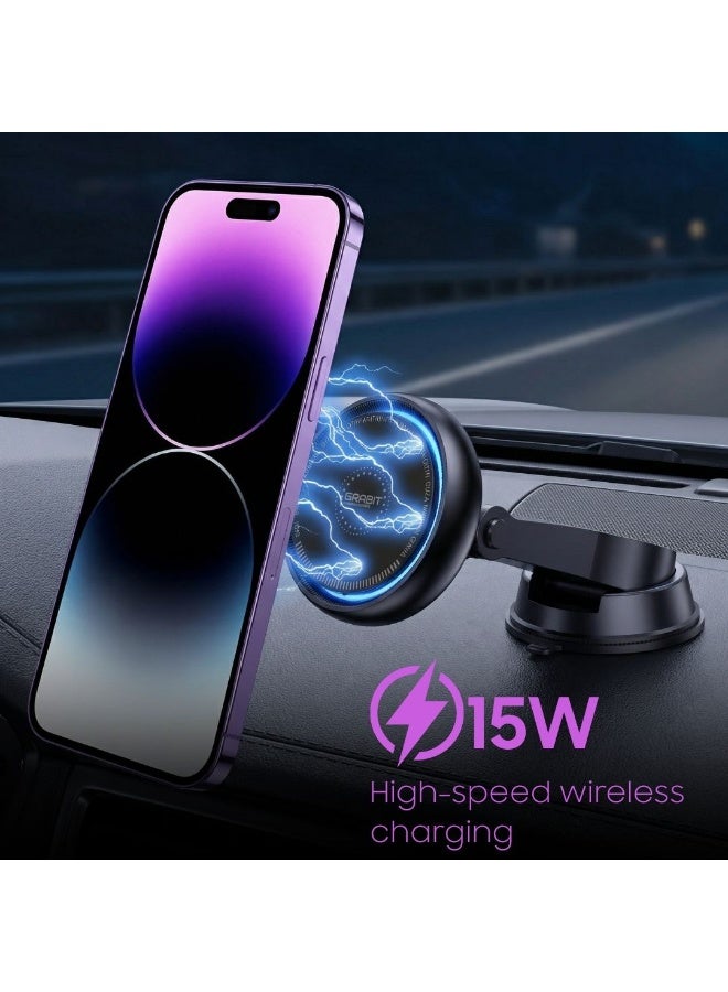 GRABIT Car Mount Charger iPhone Wireless Car Charger Magnetic Phone Holder Mount Fit iPhone 16 Pro Max Plus 15 14 13 12 Case - Image 5