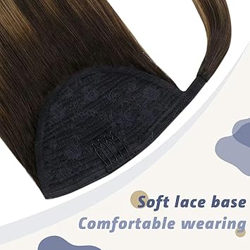 LaaVoo Pony Tail Extensions Real Human Hair 18 Inch 80g Balayage Darkest Brown to Light Brown Remy Straight Ponytail hair Extensions 282 - Image 3