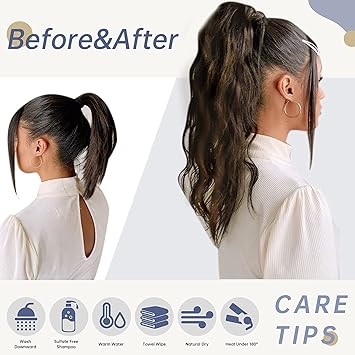 LaaVoo Pony Tail Extensions Real Human Hair 18 Inch 80g Balayage Darkest Brown to Light Brown Remy Straight Ponytail hair Extensions 282 - Image 4