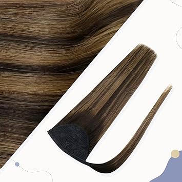 LaaVoo Pony Tail Extensions Real Human Hair 18 Inch 80g Balayage Darkest Brown to Light Brown Remy Straight Ponytail hair Extensions 282 - Image 5