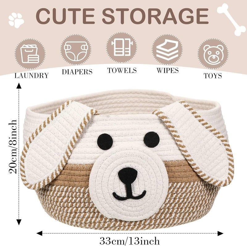 Zopeal Dog Woven Basket Cute Woven Cotton Rope Puppy Animal Storage Basket for Laundry Toy Gift Khaki White13 x 8 Inch - Image 3