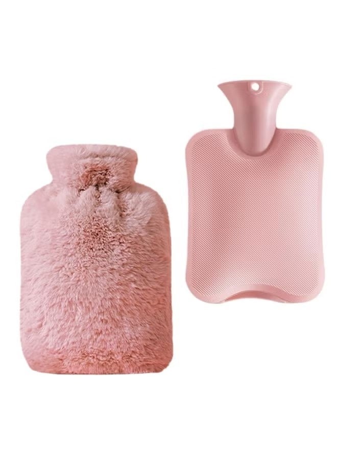 زجاجة ماء ساخن مع غطاء من الفليس الناعم، حقيبة ماء ساخن للعلاج بالحرارة والبرودة، لتخفيف الألم للظهر والعنق وتشنجات الدورة الشهرية (وردي) - Image 1