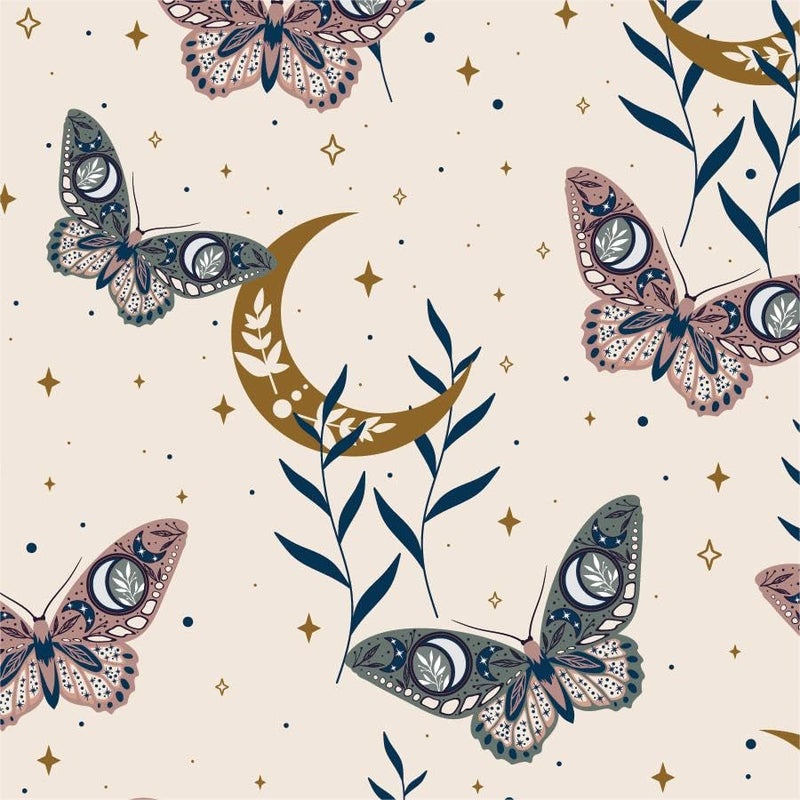 MuralPeel Boho Moon Butterfly Golden Stars Leaf Beige Yellow Peel and Stick Wallpaper Self Adhesive Removable Easy Peel Off Stick on Wall Paper for Bedroom Cabinet Renter Friendly - Image 1