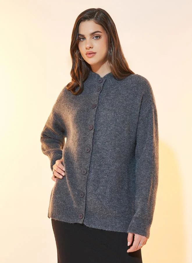 Take Two Longline Front Button Placket Knitted Cardigan
