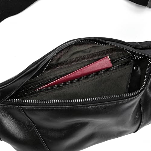 LUUFAN Men's Leather Waist Bag Multiple Pockets Slim Fanny Pack Adjustable Belt bag for Outdoor Running Hiking and Travel (Black) - Image 4