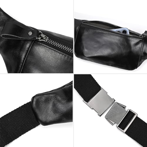 LUUFAN Men's Leather Waist Bag Multiple Pockets Slim Fanny Pack Adjustable Belt bag for Outdoor Running Hiking and Travel (Black) - Image 3