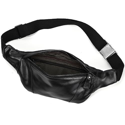 LUUFAN Men's Leather Waist Bag Multiple Pockets Slim Fanny Pack Adjustable Belt bag for Outdoor Running Hiking and Travel (Black) - Image 5