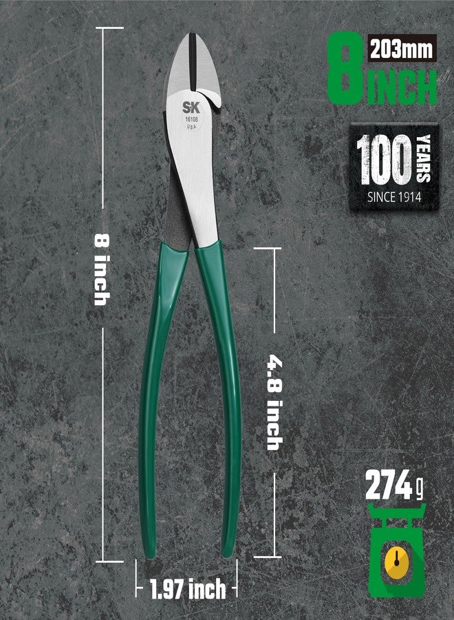 SK Tools USA 8-Inch Diagonal Pliers, Heavy Duty Diagonal Cutting Pliers, High Carbon Steel, Padded Handle for Comfortable Grip - Image 3