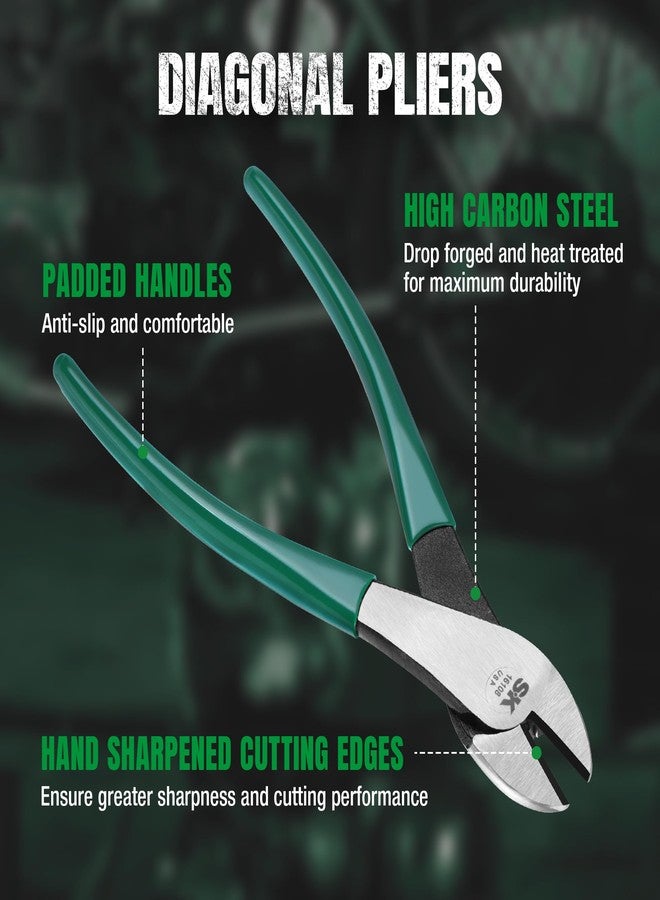 SK Tools USA 8-Inch Diagonal Pliers, Heavy Duty Diagonal Cutting Pliers, High Carbon Steel, Padded Handle for Comfortable Grip - Image 4