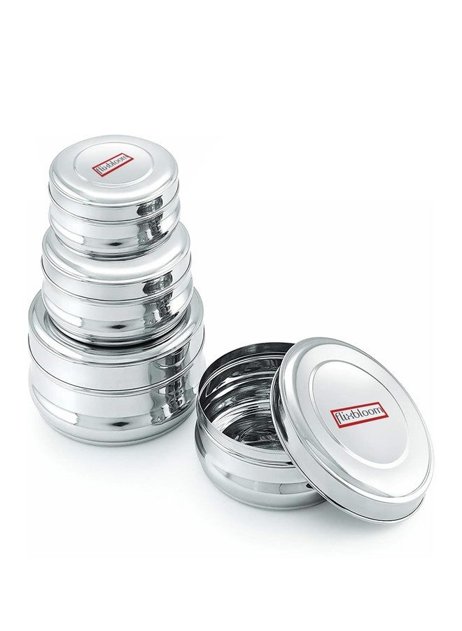 FLIXBLOOM Perfect Stainless Steel 4 Piece Combo Set of 4 Pcs (250ml,350ml,500ml,750ml) with Lid Sets Belly Shape Flat Canisters/Puri Dabba/Storage Containers - Image 2