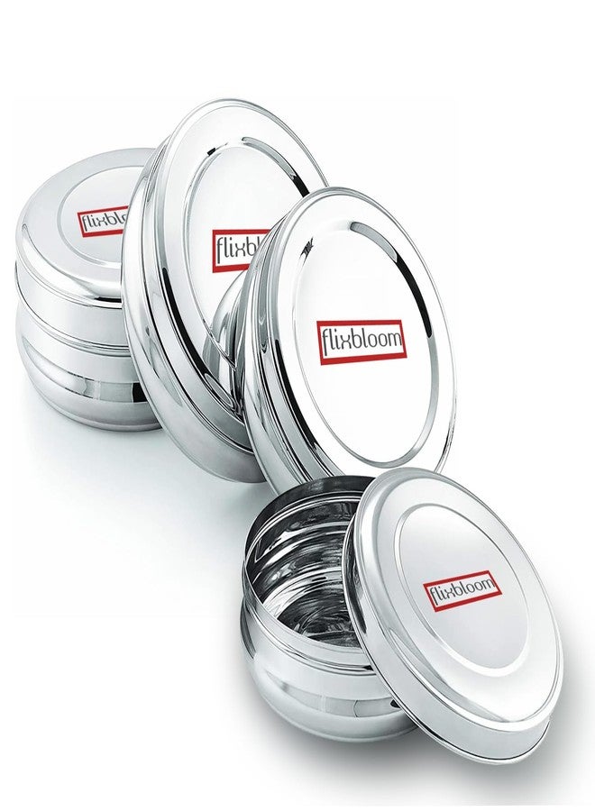 FLIXBLOOM Perfect Stainless Steel 4 Piece Combo Set of 4 Pcs (250ml,350ml,500ml,750ml) with Lid Sets Belly Shape Flat Canisters/Puri Dabba/Storage Containers - Image 1