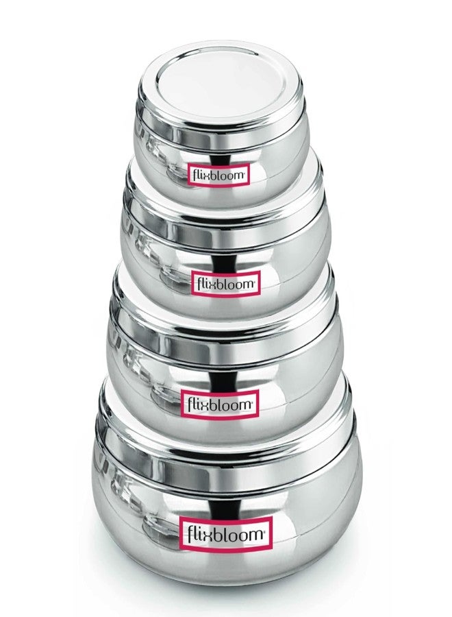 FLIXBLOOM Perfect Stainless Steel 4 Piece Combo Set of 4 Pcs (250ml,350ml,500ml,750ml) with Lid Sets Belly Shape Flat Canisters/Puri Dabba/Storage Containers - Image 3