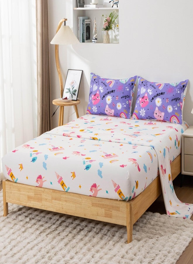 Btargot 5 Piece Cartoon Cat Reversible Kids Comforter Set, Cute Rainbow Bedding Set for Girls, Bed in a Bag for Kids Bedroom Decor, Twin Purple - Image 3