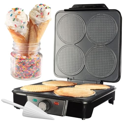 Mini Waffle Ice Cream Cone Maker  Bake 4 Homemade Mini Cones at Once Includes Shaper Roller  Make Fun Bite Sized Entertaining Desserts for Holiday Parties Special Occasions and Gift Giving Treats